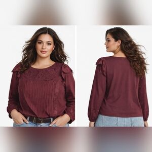 Nwt TINY by Anthropologie Long-Sleeve Crescent Ruffled Lace Top Cotton Rayon